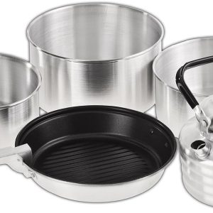 Camping Cooking Set 5 Pieces Stackable Aluminium Pots Frying Pan