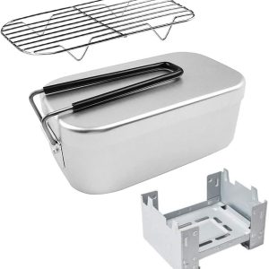 Mini Folding Stove Lunch Box Steaming Rack Combo Set for Picnic Camping Hiking Fishing Mountaineering