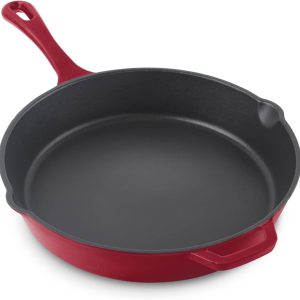 Inch Small Nonstick Cast Iron Skillet with Pour Spouts for Searing, Baking, Grilling, Roasting and More - Cranberry