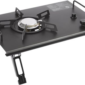 Folding Camping Stove, Portable Folding Camp Stove with Single Burner, Stainless Steel Camp Stove for Emergency, Cooking, Hiking, Backpacking (Black)