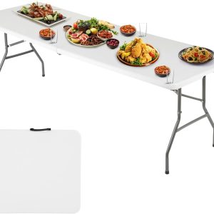 6FT Folding Picnic Table for Outdoor, Portable Fold-in-Half Plastic Dining Picnic Party Table with Carrying Handle