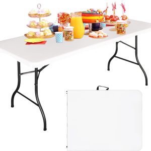 6FT Folding Tables Heavy Duty Folding Table, Multi-Functional Fold up Table for Outdoor Camping Picnic Parties, Indoor Events White Training Table with 330lbs Static Weight Capacity