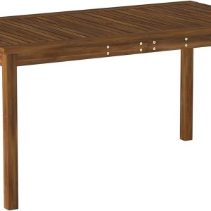 Contemporary Slatted Outdoor Dining Table, 34 Inch, Dark Brown