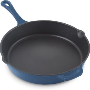 11 Inch Nonstick Cast Iron Skillet, Titanium Ceramic Coated Frying Pan, Blue