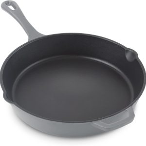 11 Inch Nonstick Cast Iron Skillet, Titanium Ceramic Coated Frying Pan, Grey