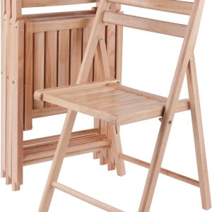 4-PC Folding Chair Set ,Natural Finish, Set of 4, Wood