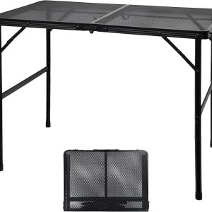 Camping Table with Mesh Desktop, Lightweight & Portable Folding Grill Table, Height Adjustable Sturdy 3 FT Metal Table for Camping, Grill, BBQ, RV, Picnic
