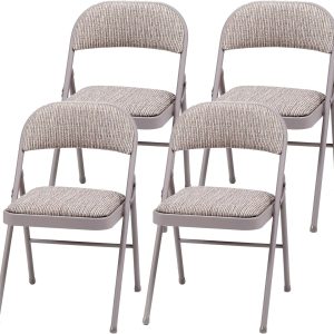 Portable Metal Fabric Padded Folding Chair for Home, Outdoor, and Office Use with Contoured Backrest, Gray (4 Packs)